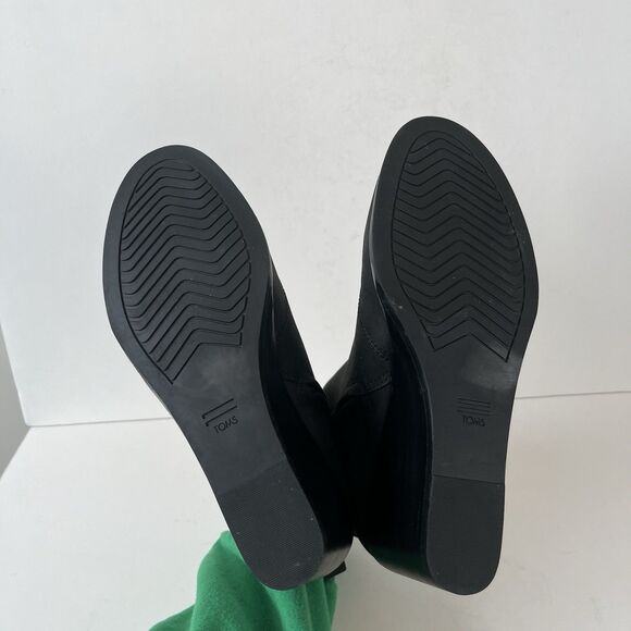 Toms Sutton Wedge Ankle Boot Black Leather Booties Pull On Women’s Size 7 - Picture 7 of 10